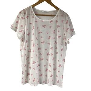 White Bow Tie Print Semi Sheer T Shirt 2X Good Days Project